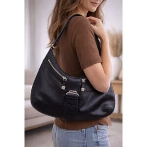 Cole Haan Alexa Genuine Leather Black Shoulder HOBO Handbag Purse